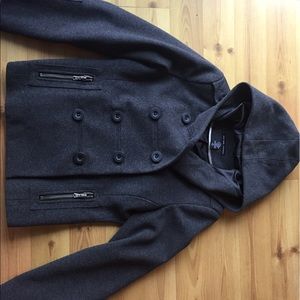 Double breasted jacket with hood in charcoal